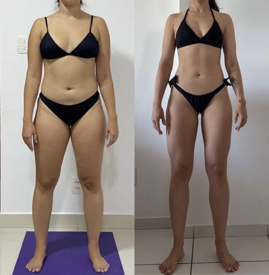 Antes e depois de aluna TR Team, de frente