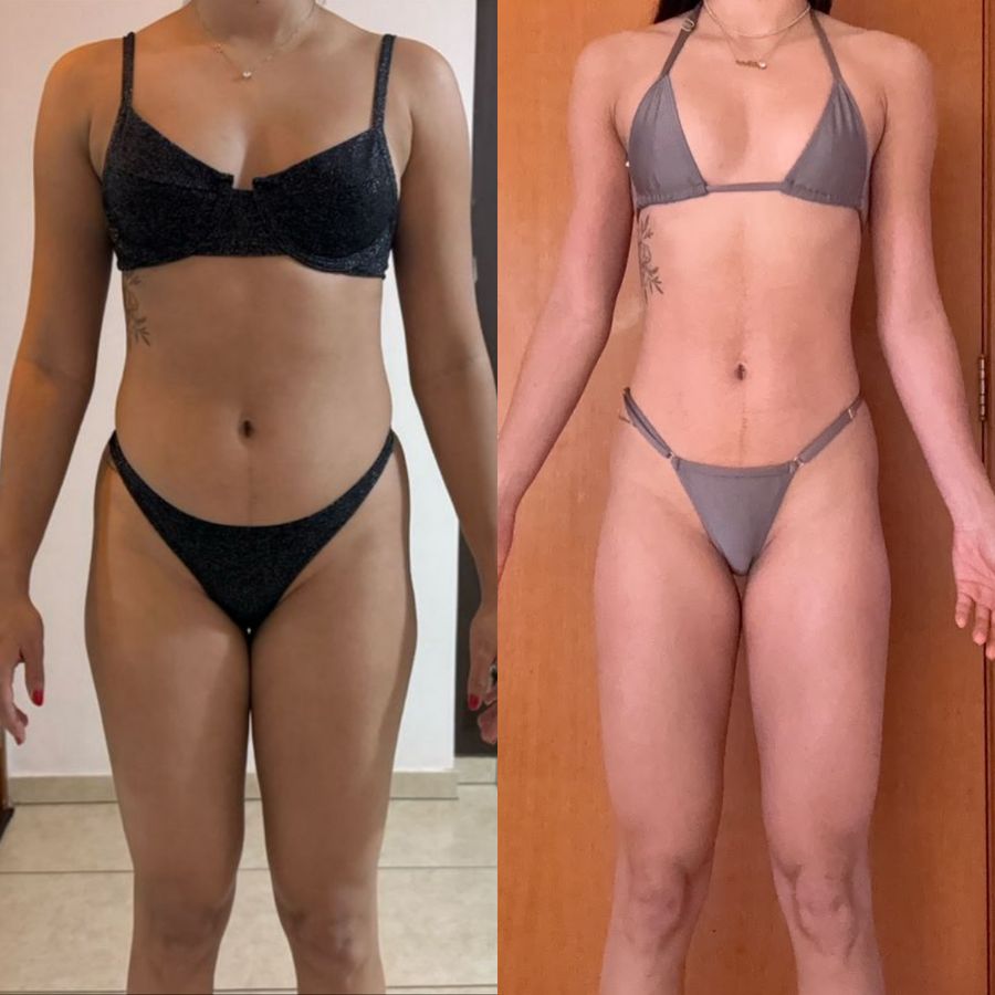 Antes e depois de aluna TR Team, de frente